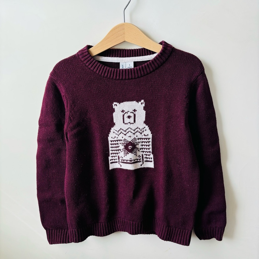 Janie and Jack Boys Bear Burgandy Sweater  size 6